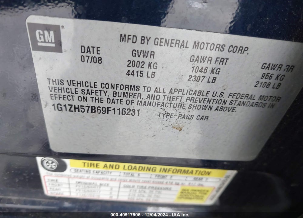 2009 CHEVROLET MALIBU LT VIN: 1G1ZH57B69F116231