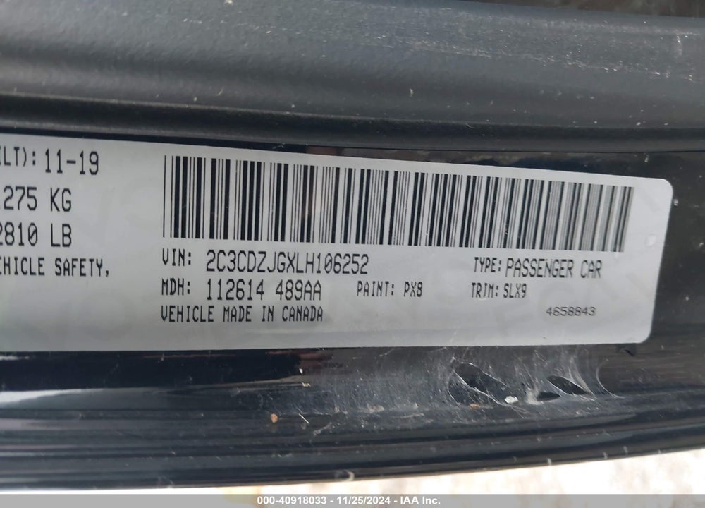 2020 DODGE CHALLENGER VIN: 2C3CDZJGXLH106252