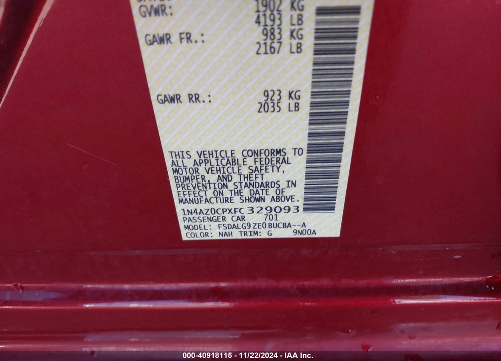 2015 NISSAN LEAF S/SL/SV VIN: 1N4AZ0CPXFC329093