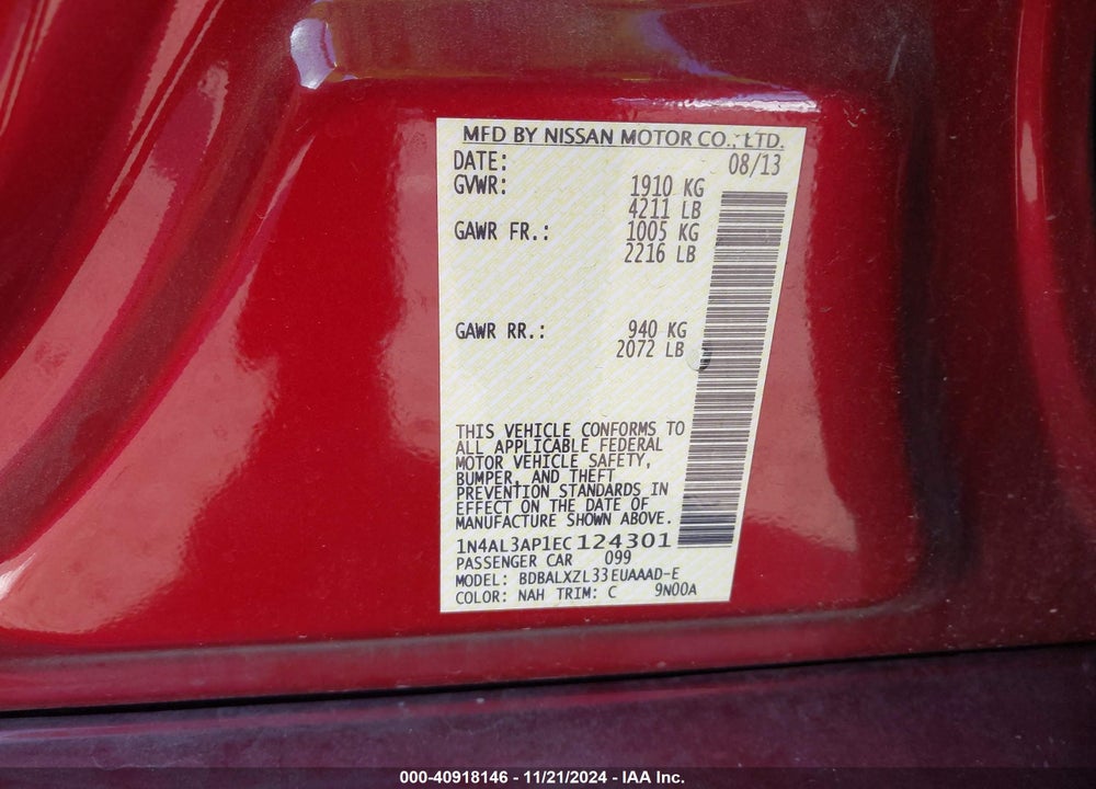 2014 NISSAN ALTIMA VIN: 1N4AL3AP1EC124301