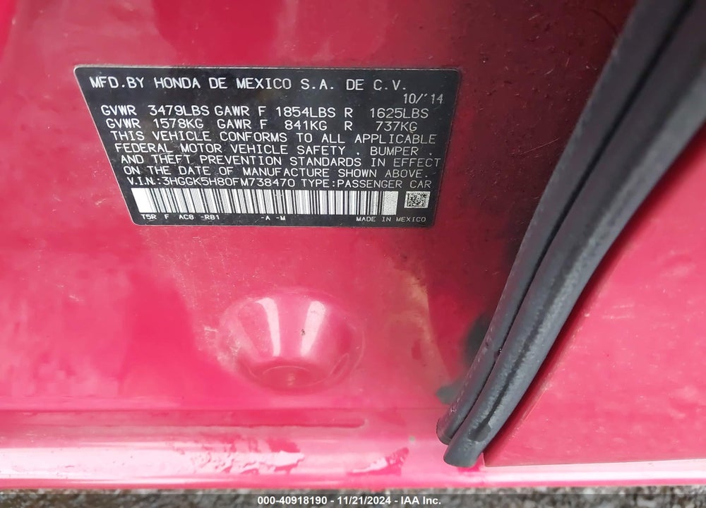 2015 HONDA FIT EX/EX-L VIN: 3HGGK5H80FM738470