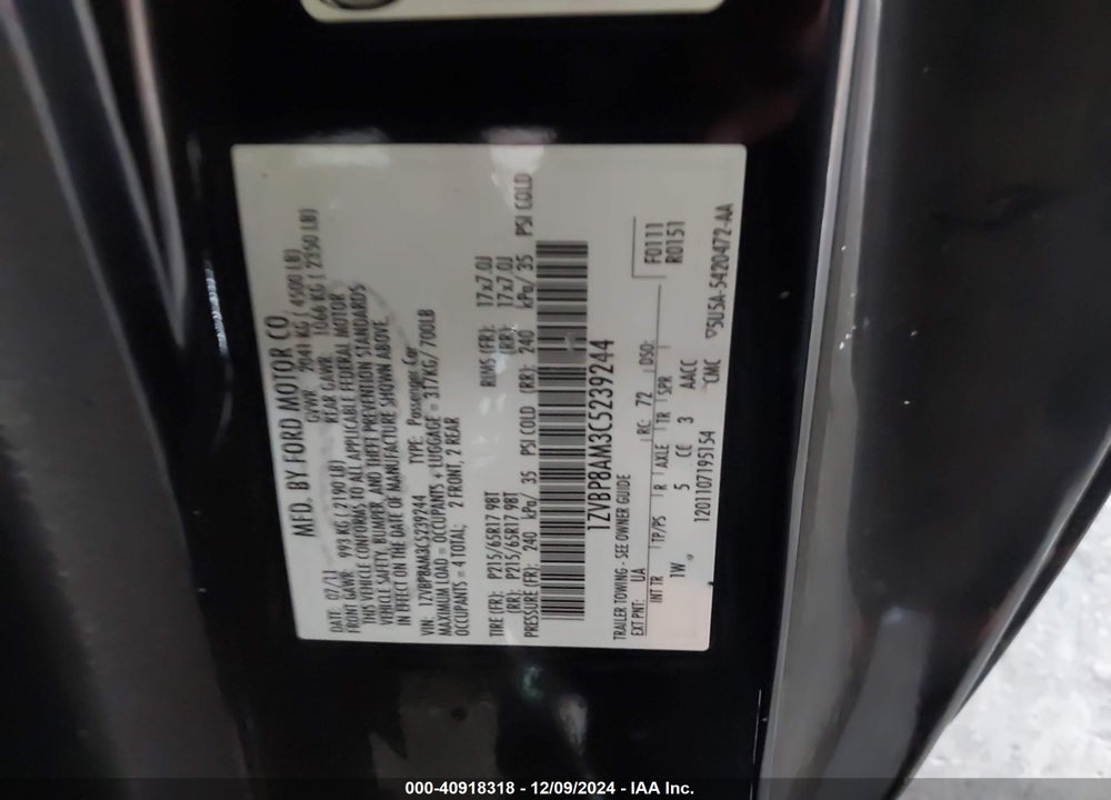 2012 FORD MUSTANG VIN: 1ZVBP8AM3C5239244