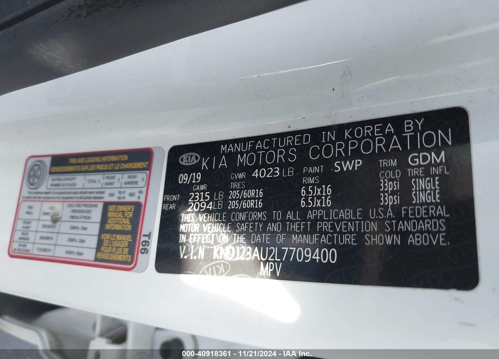 2020 KIA SOUL LX VIN: KNDJ23AU2L7709400