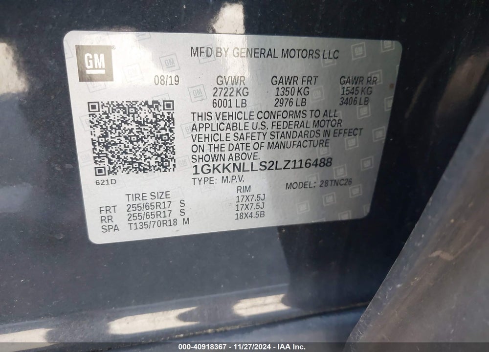 2020 GMC ACADIA AWD AT4 VIN: 1GKKNLLS2LZ116488