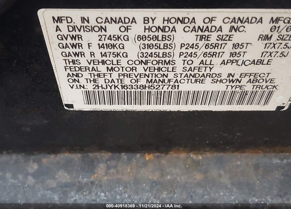 2008 HONDA RIDGELINE RTX VIN: 2HJYK16338H527781