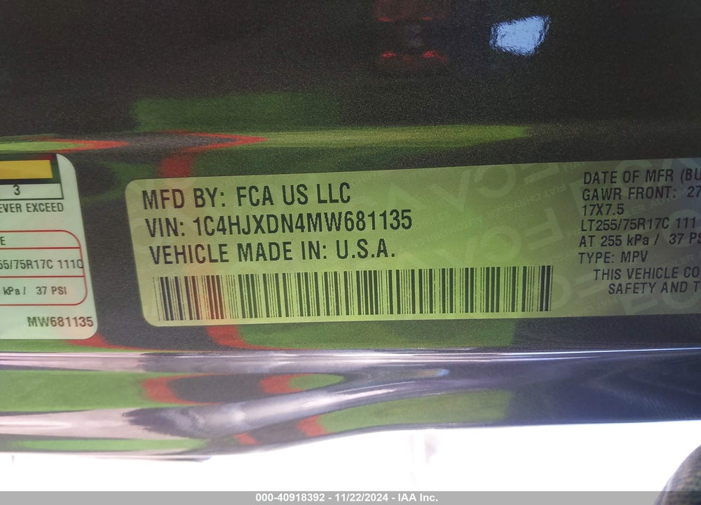 2021 JEEP WRANGLER UNLIMITED WILLYS 4X4 VIN: 1C4HJXDN4MW681135