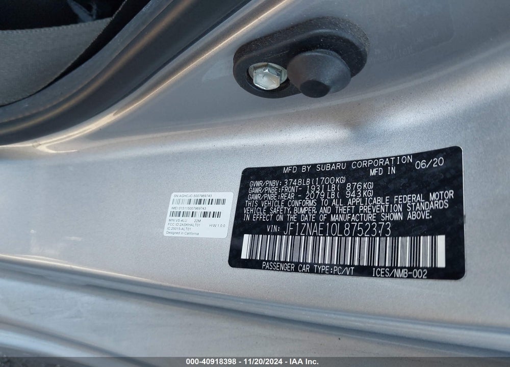 2020 TOYOTA 86 GT VIN: JF1ZNAE10L8752373