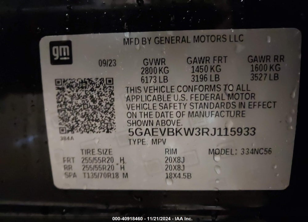 2024 BUICK ENCLAVE PREMIUM AWD VIN: 5GAEVBKW3RJ115933