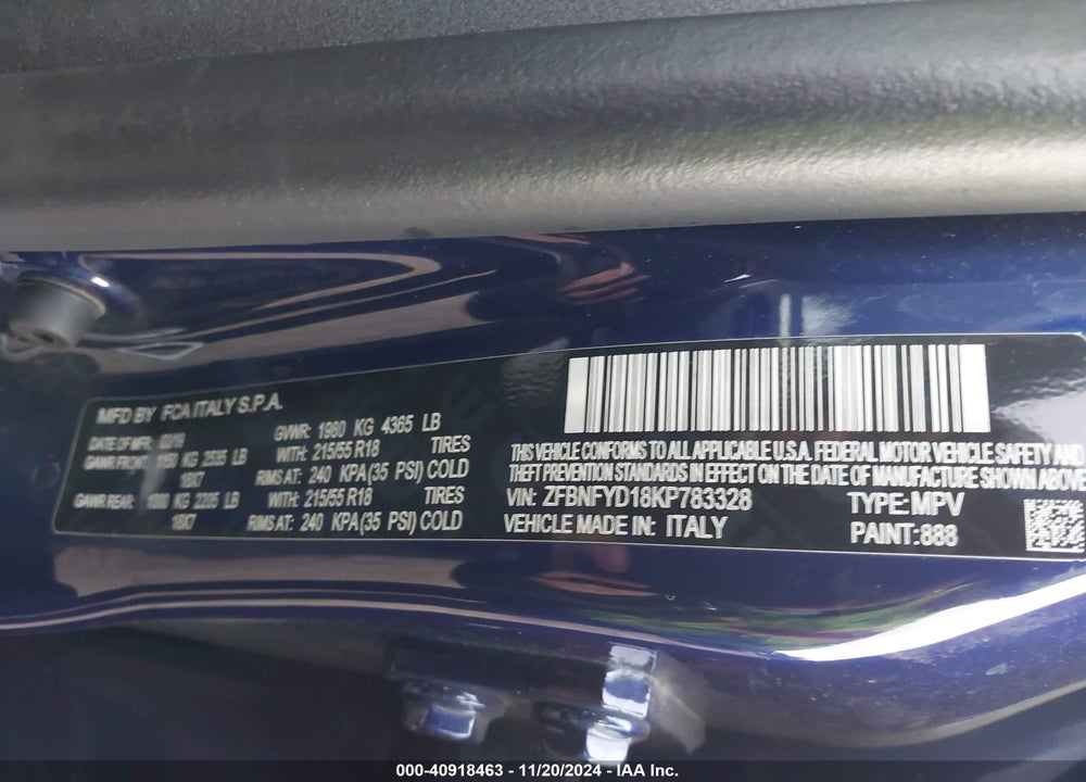 2019 FIAT 500X TREKKING PLUS AWD VIN: ZFBNFYD18KP783328