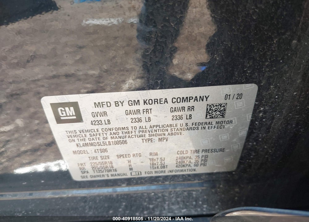 2020 BUICK ENCORE GX FWD SELECT VIN: KL4MMDSL5LB100506