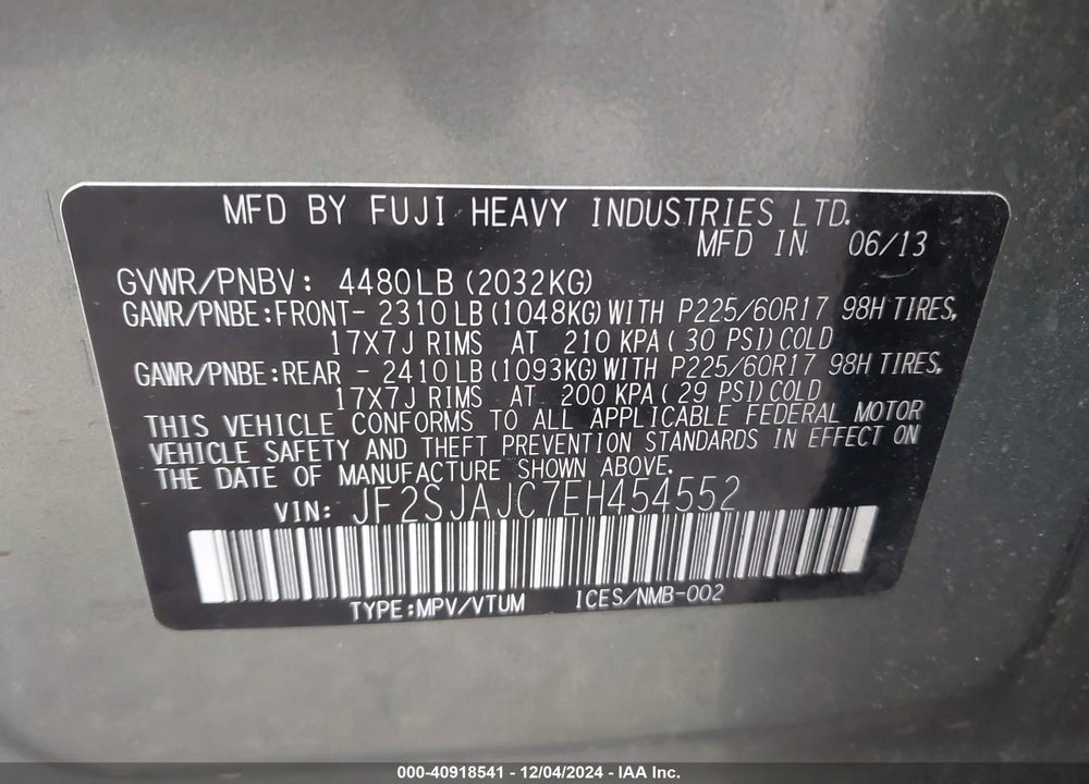 2014 SUBARU FORESTER 2.5I LIMITED VIN: JF2SJAJC7EH454552