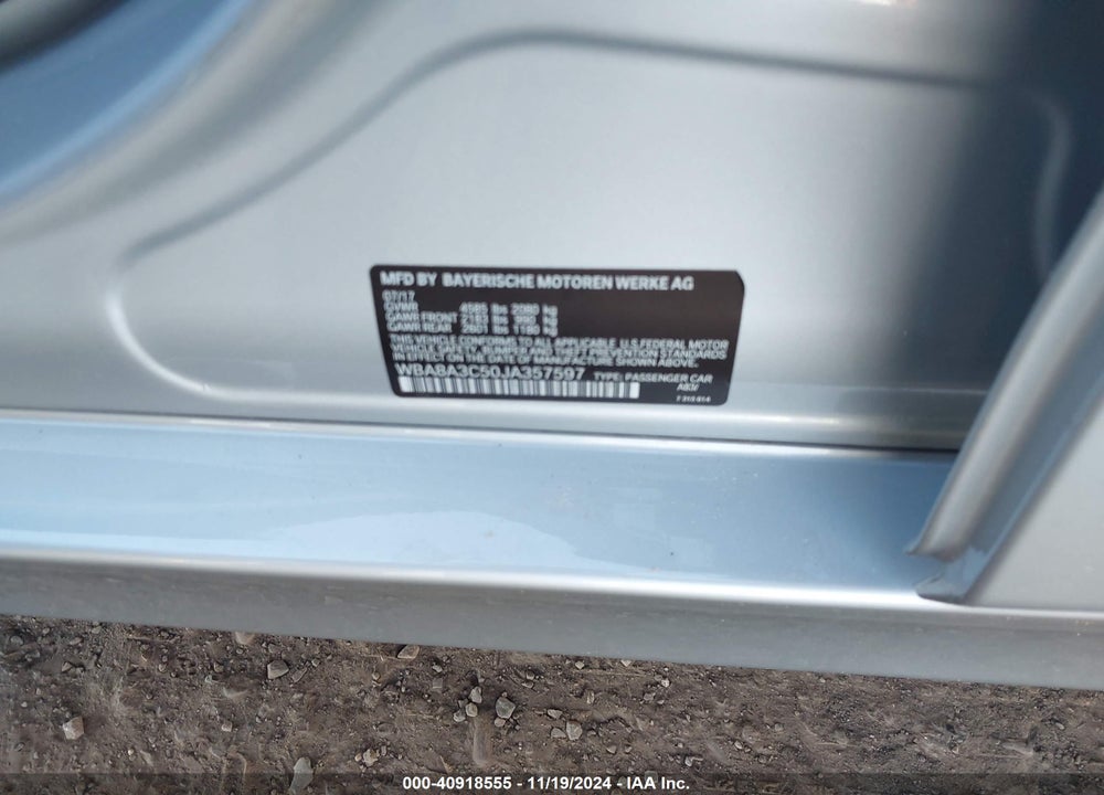 2018 BMW 320I VIN: WBA8A3C50JA357597