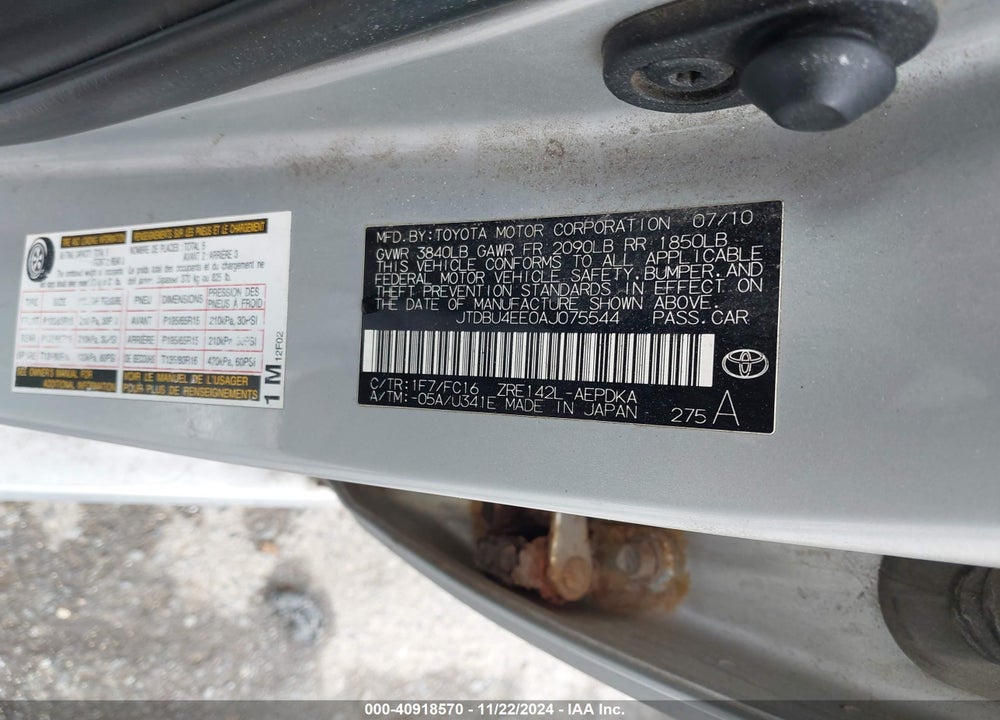 2010 TOYOTA COROLLA LE VIN: JTDBU4EE0AJ075544
