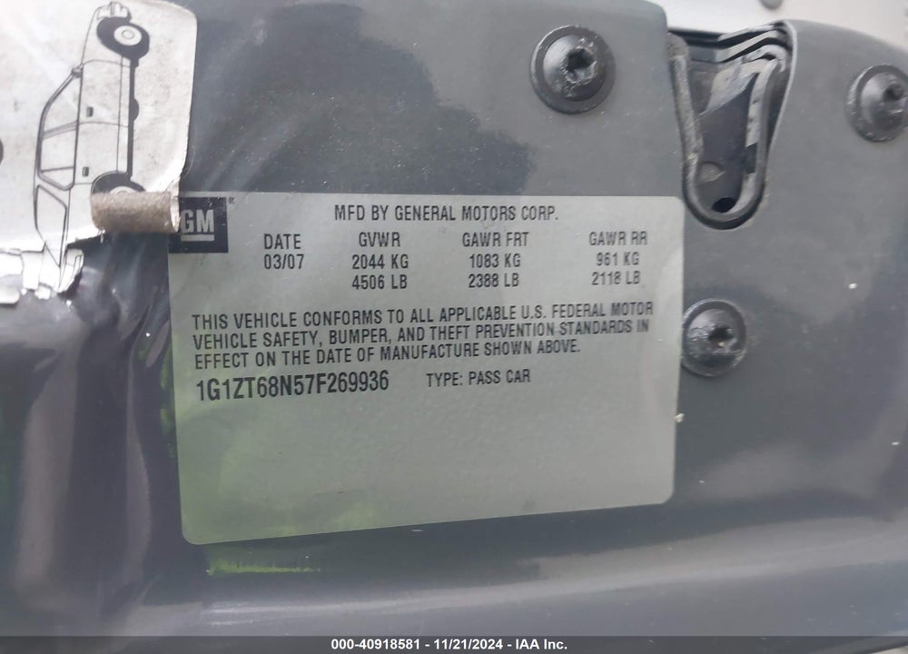 2007 CHEVROLET MALIBU MAXX LT VIN: 1G1ZT68N57F269936