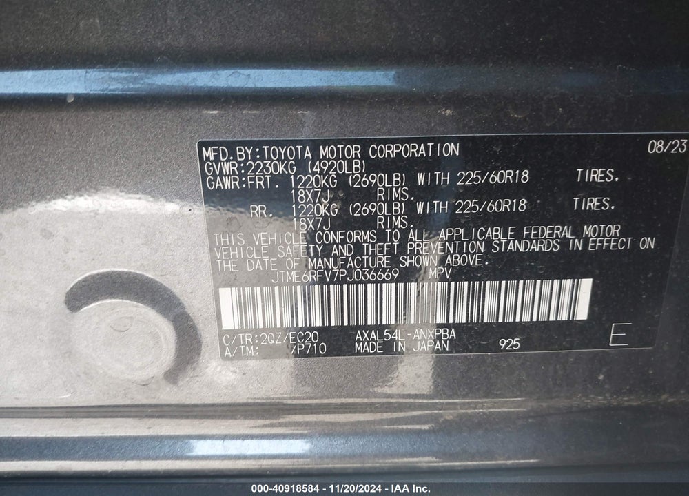 2023 TOYOTA RAV4 HYBRID XSE VIN: JTME6RFV7PJ036669