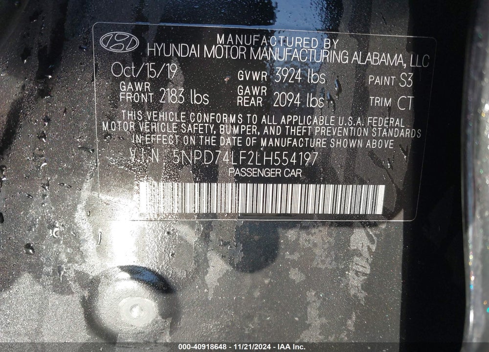 2020 HYUNDAI ELANTRA SE VIN: 5NPD74LF2LH554197