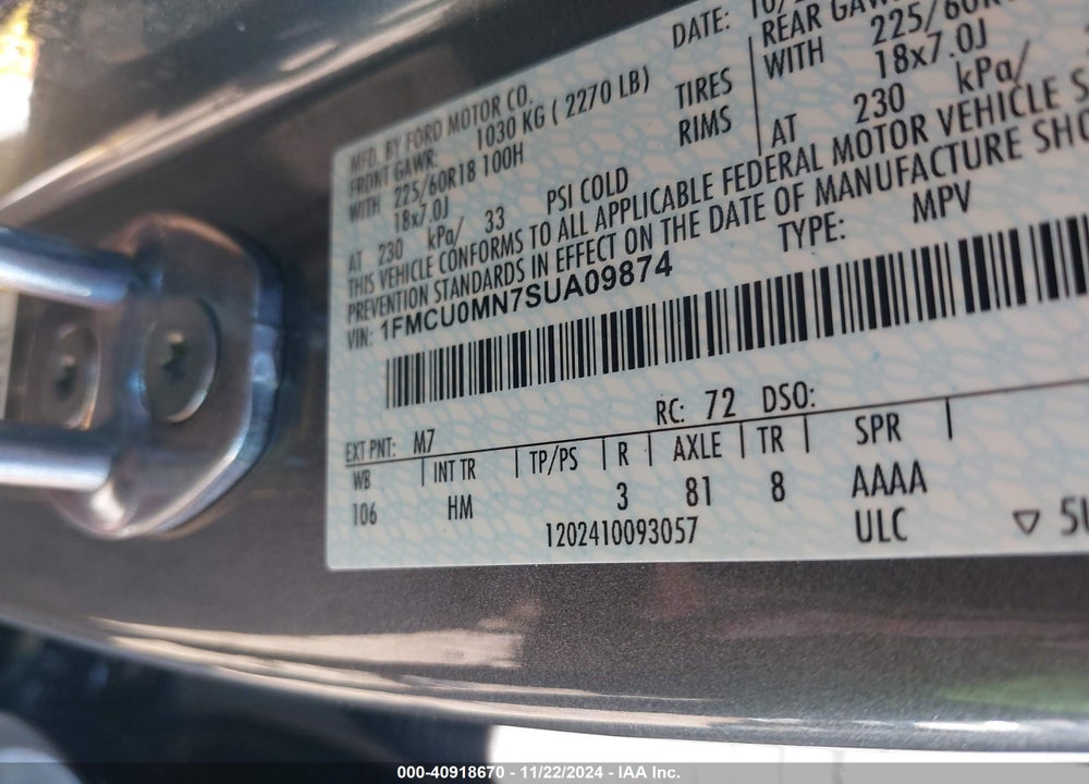 2025 FORD ESCAPE ST LINE VIN: 1FMCU0MN7SUA09874