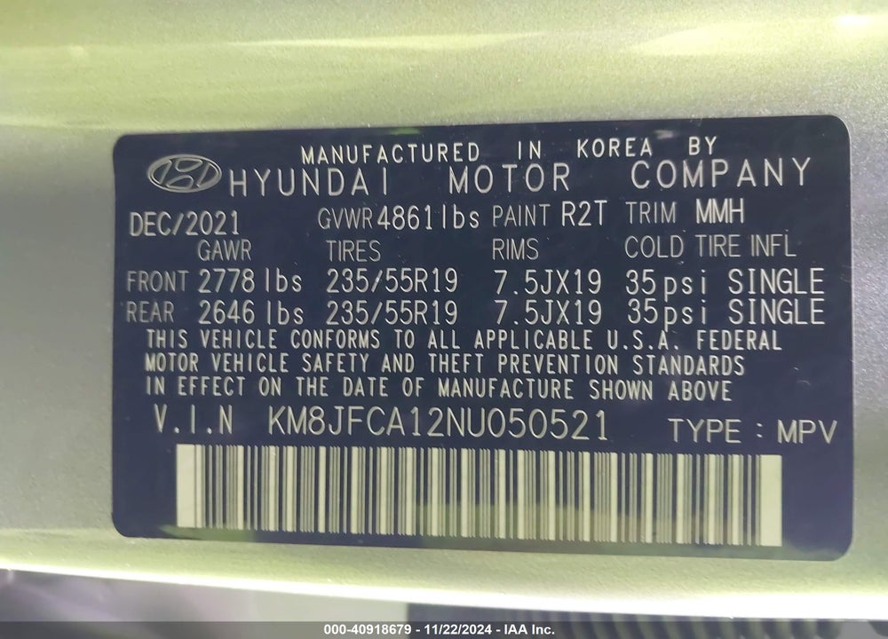 2022 HYUNDAI TUCSON HYBRID SEL CONVENIENCE VIN: KM8JFCA12NU050521