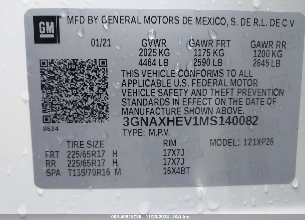 2021 CHEVROLET EQUINOX FWD LS VIN: 3GNAXHEV1MS140082