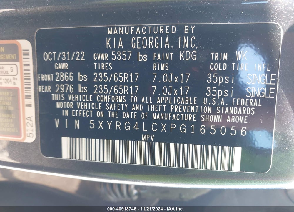 2023 KIA SORENTO LX VIN: 5XYRG4LCXPG165056