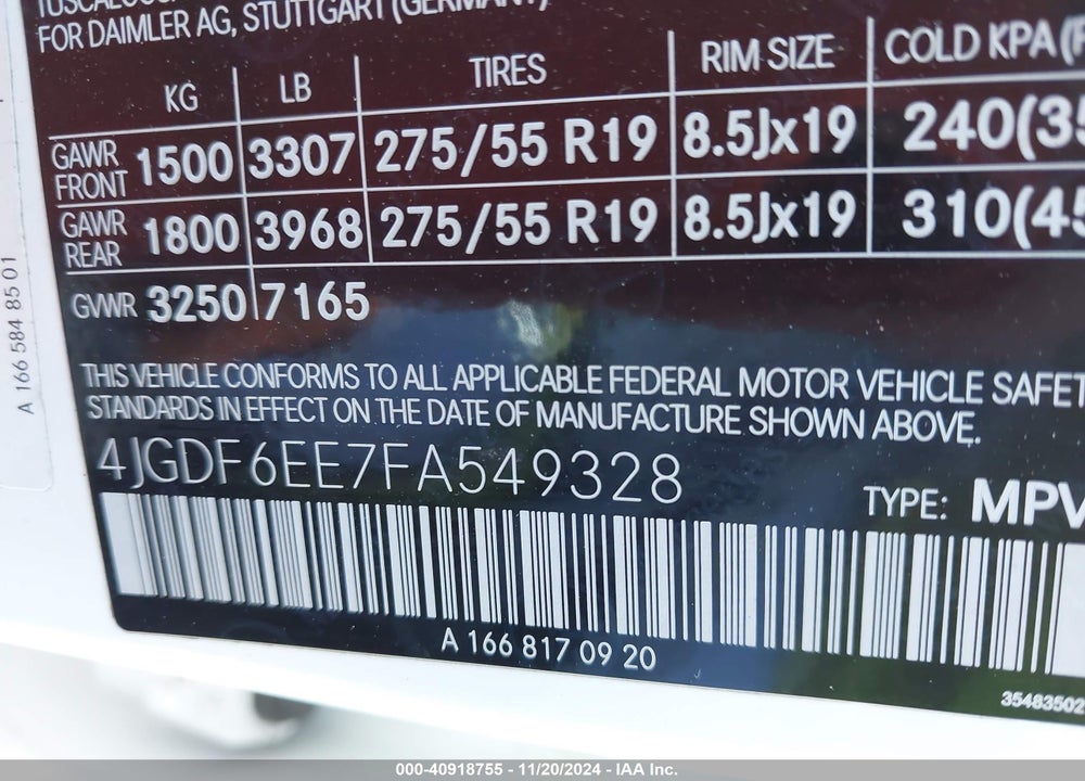 2015 MERCEDES-BENZ GL 450 4MATIC VIN: 4JGDF6EE7FA549328