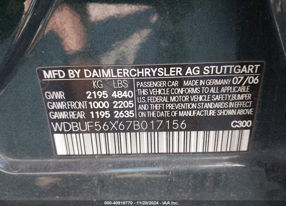 2007 MERCEDES-BENZ E 350 VIN: WDBUF56X67B017156