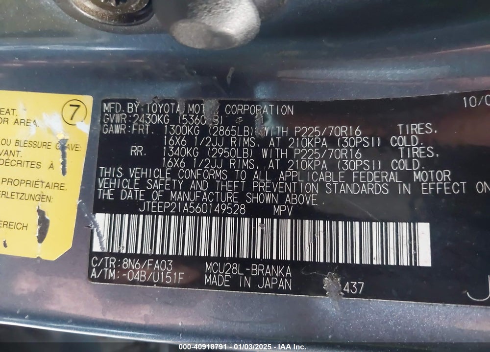 2006 TOYOTA HIGHLANDER V6 VIN: JTEEP21A560149528