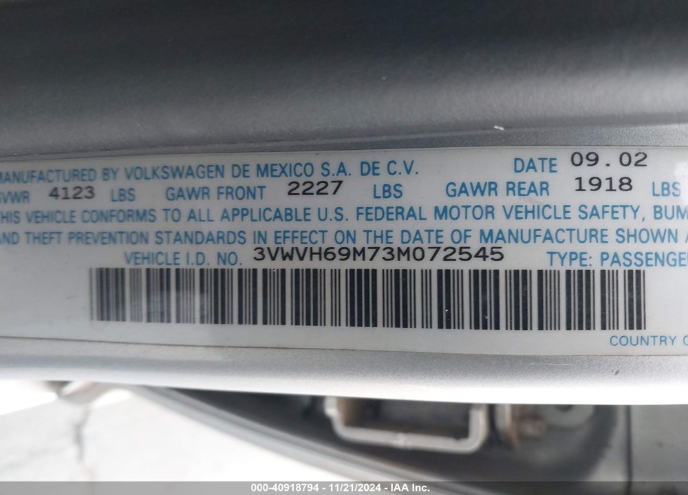 2003 VOLKSWAGEN JETTA GLI VIN: 3VWVH69M73M072545
