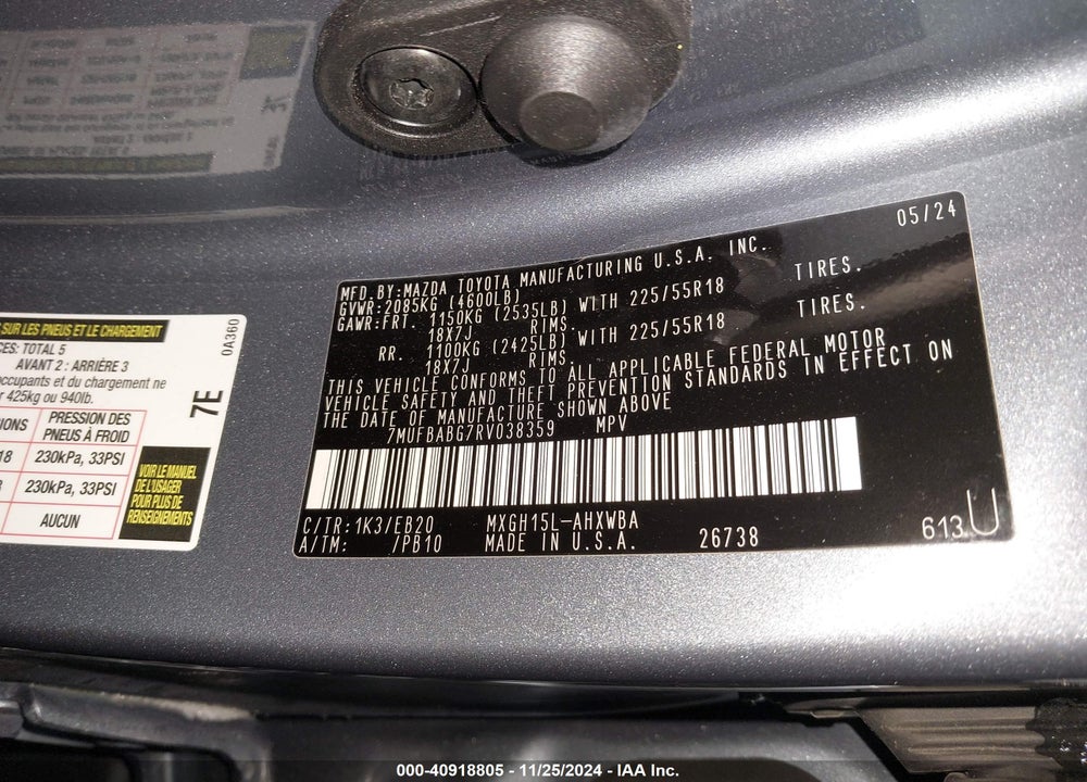 2024 TOYOTA COROLLA CROSS HYBRID XSE VIN: 7MUFBABG7RV038359