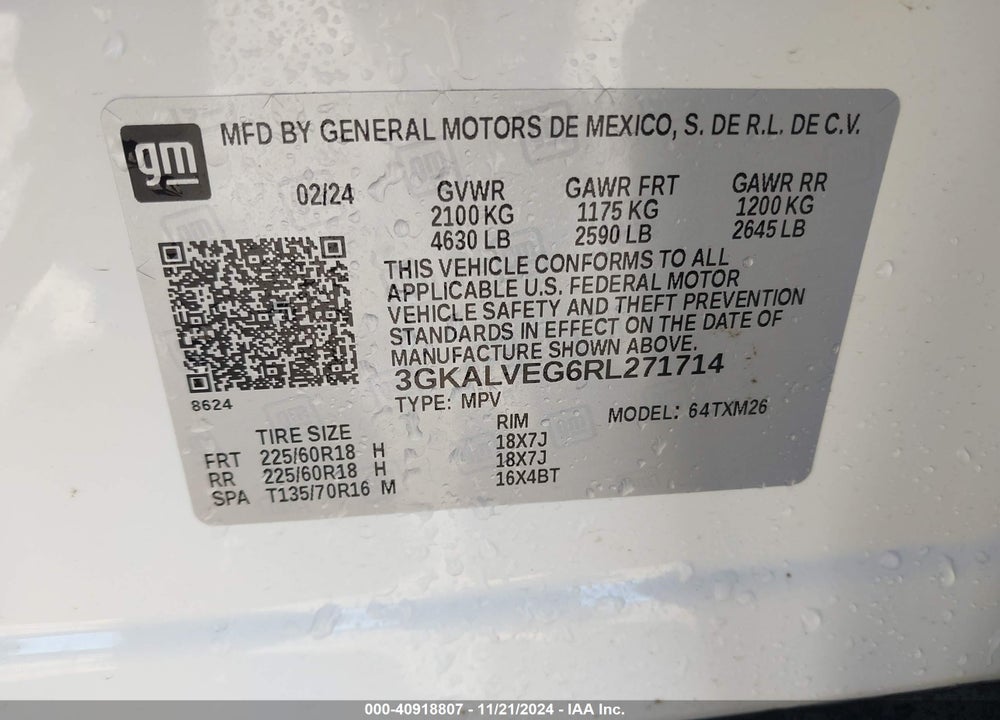 2024 GMC TERRAIN AWD SLT VIN: 3GKALVEG6RL271714