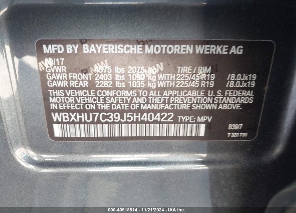 2018 BMW X1 SDRIVE28I VIN: WBXHU7C39J5H40422