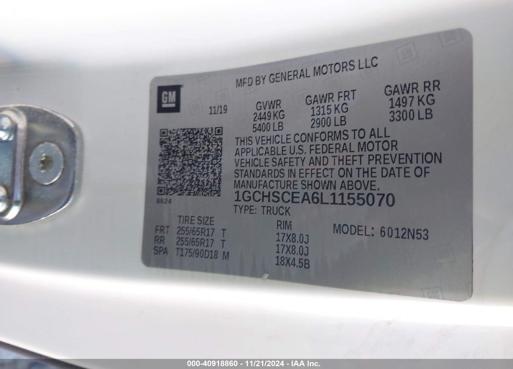 2020 CHEVROLET COLORADO VIN: 1GCHSCEA6L1155070