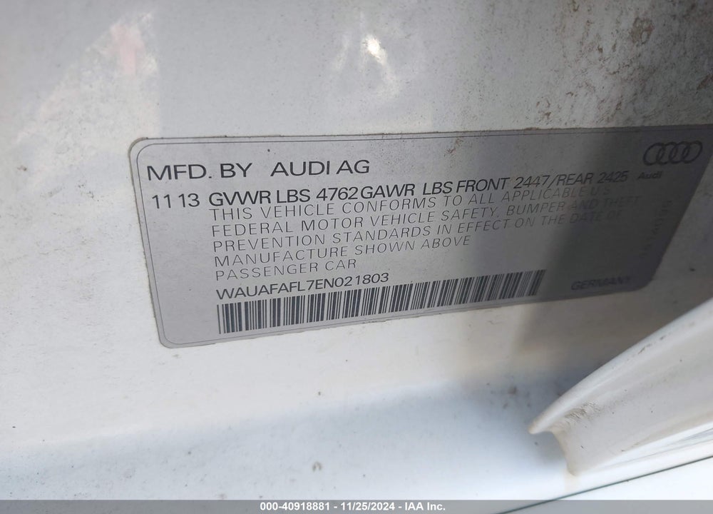 2014 AUDI A4 VIN: WAUAFAFL7EN021803