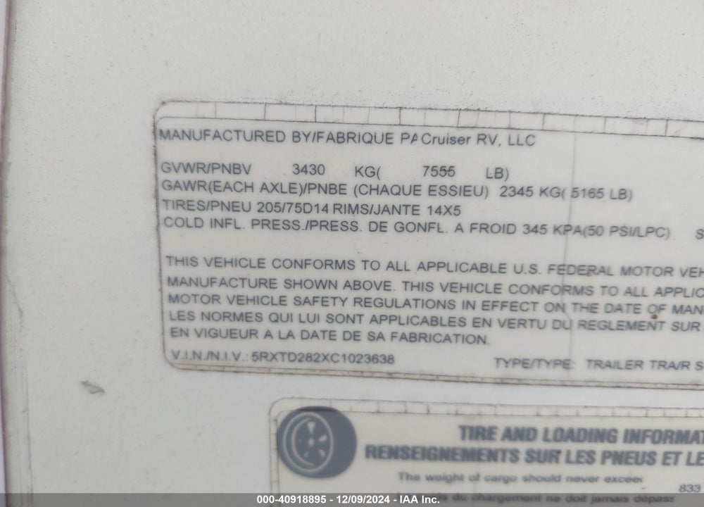 2012 FABRIQUE SHADOW CRUISER SERIE VIN: 5RXTD282XC1023638