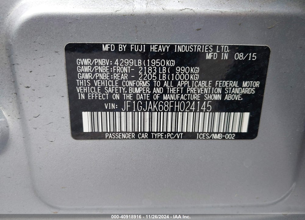 2015 SUBARU IMPREZA 2.0I PREMIUM VIN: JF1GJAK68FH024145