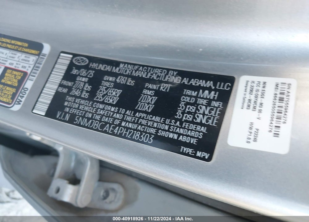 2023 HYUNDAI TUCSON SEL VIN: 5NMJBCAE4PH218303