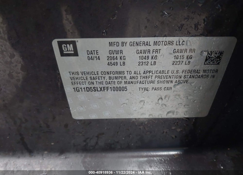 2015 CHEVROLET MALIBU 2LT VIN: 1G11D5SLXFF100005