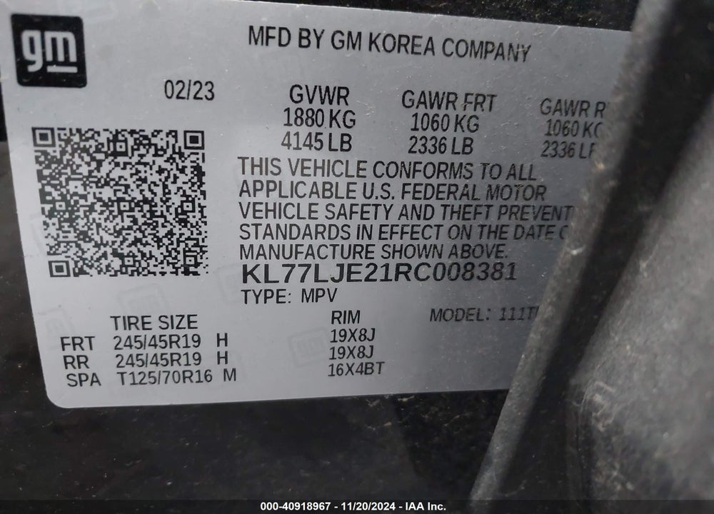 2024 CHEVROLET TRAX FWD 2RS VIN: KL77LJE21RC008381