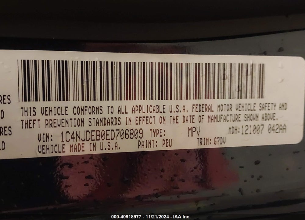 2014 JEEP COMPASS LATITUDE VIN: 1C4NJDEB0ED706809