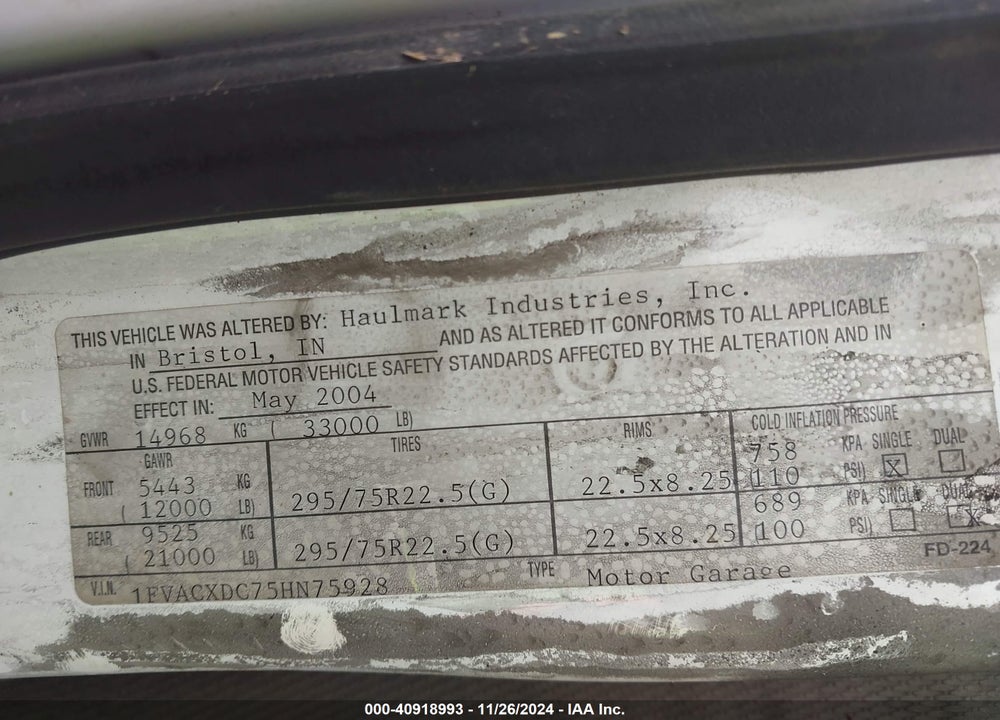 2005 FREIGHTLINER M2 106 MEDIUM DUTY VIN: 1FVACXDC75HN75928