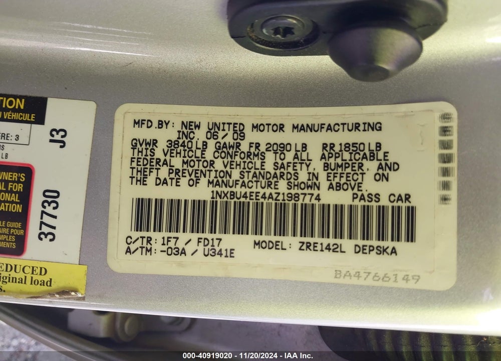 2010 TOYOTA COROLLA S VIN: 1NXBU4EE4AZ198774
