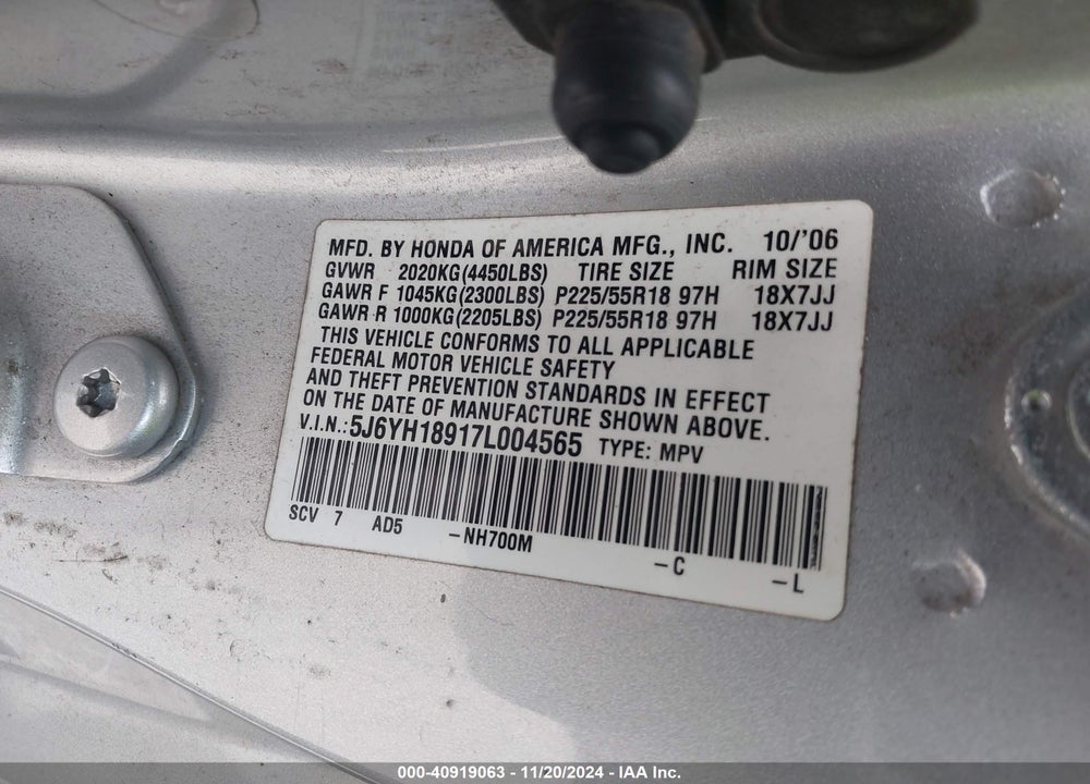 2007 HONDA ELEMENT SC VIN: 5J6YH18917L004565