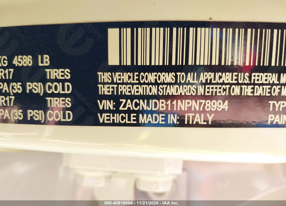 2022 JEEP RENEGADE LATITUDE 4X4 VIN: ZACNJDB11NPN78994