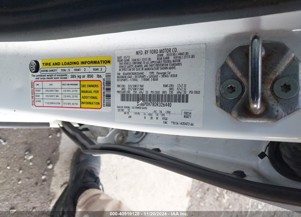 2013 FORD FUSION SE VIN: 3FA6P0H78DR326440