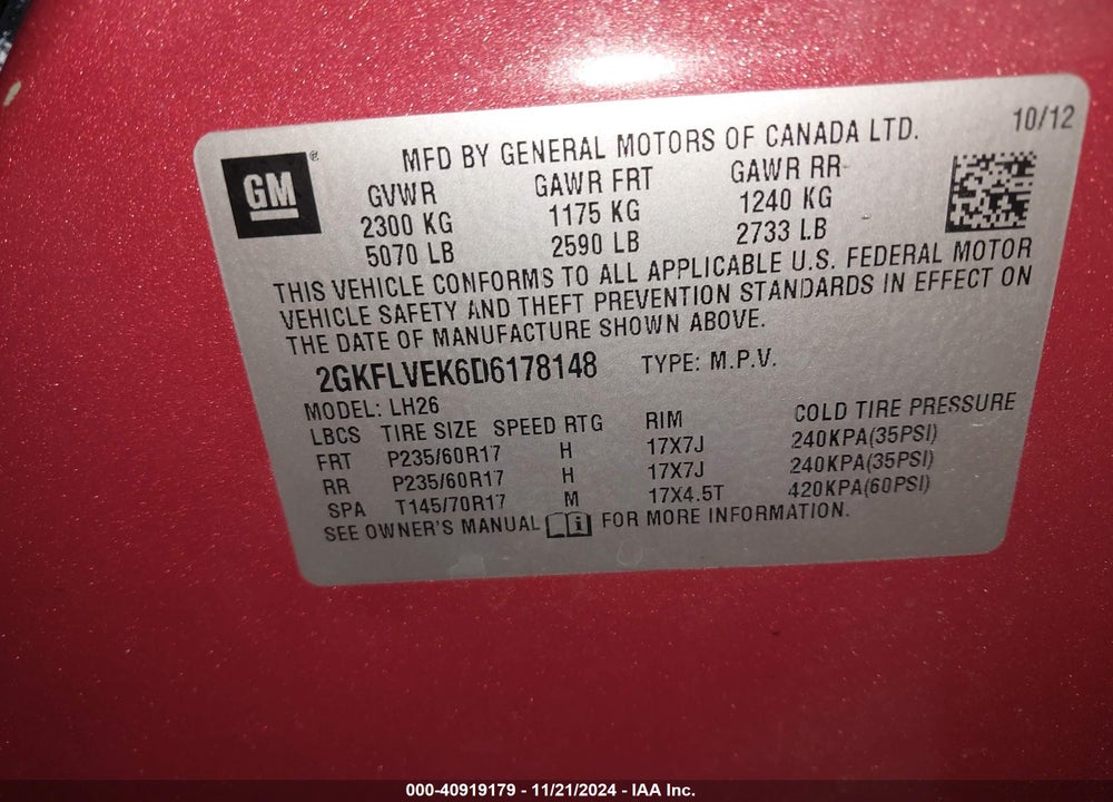 2013 GMC TERRAIN SLT-1 VIN: 2GKFLVEK6D6178148