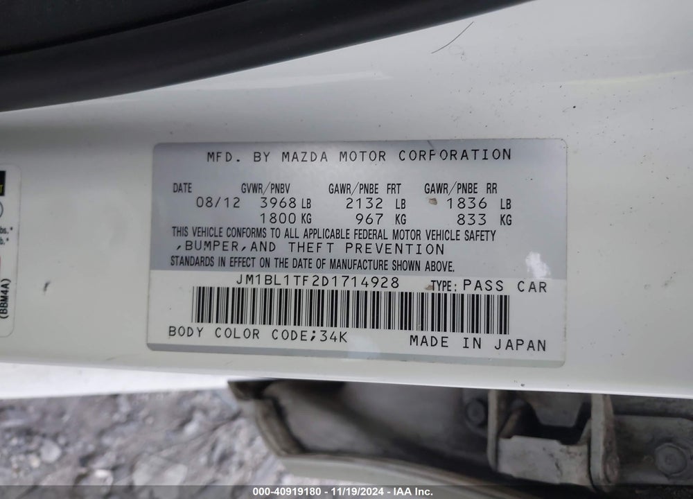 2013 MAZDA 3 I SV VIN: JM1BL1TF2D1714928