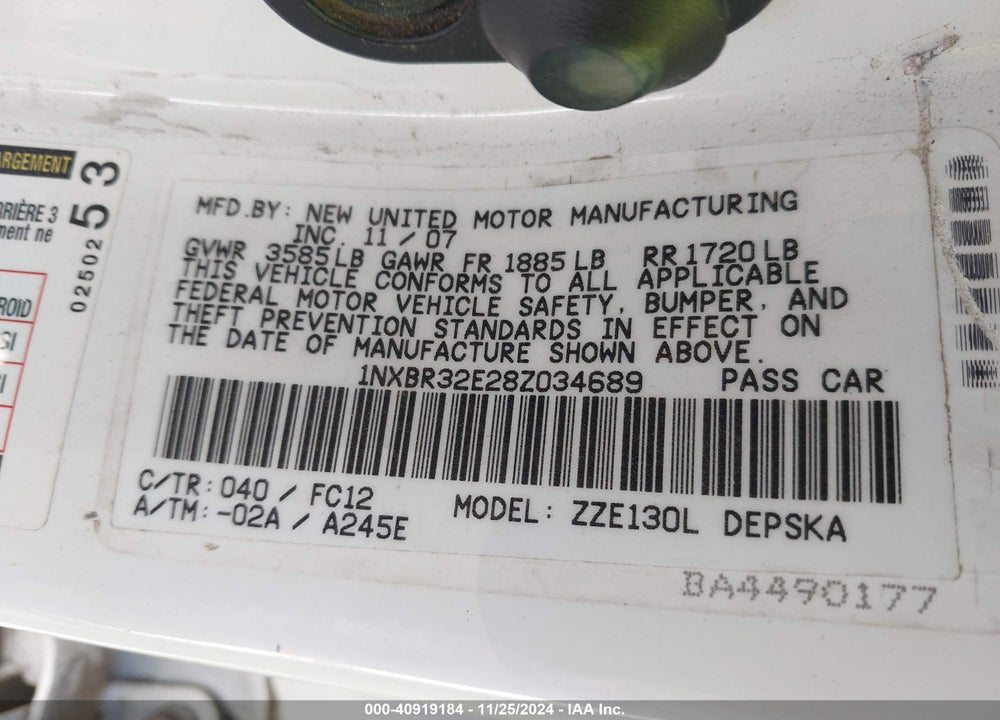 2008 TOYOTA COROLLA S VIN: 1NXBR32E28Z034689