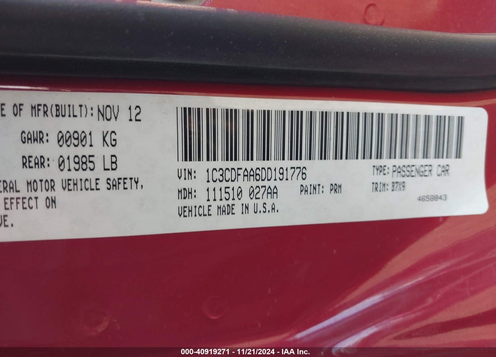2013 DODGE DART SE VIN: 1C3CDFAA6DD191776
