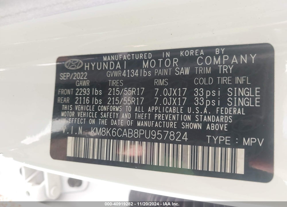 2023 HYUNDAI KONA SEL VIN: KM8K6CAB8PU957824