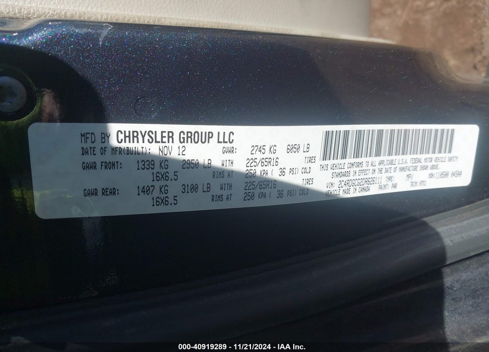 2013 DODGE GRAND CARAVAN SXT VIN: 2C4RDGCG2DR626111